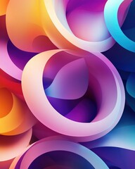 Wall Mural - overlapping circular shapes in dynamic neon colors with soft shadows