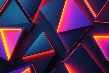 Wall Mural - overlapping triangular shapes with bold neon edges and shadows