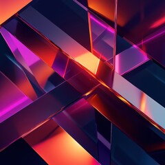 Wall Mural - sharp, angular shapes with neon light reflections and gradient transitions