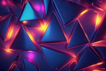 Canvas Print - sharp triangular shapes with glowing edges and gradient color fills