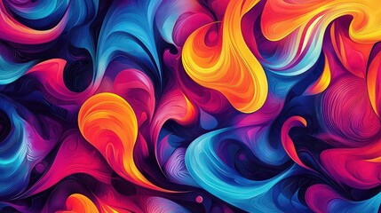 Canvas Print - vibrant abstract pattern with swirling neon shapes and gradients