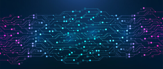 Leinwandbilder - Artificial Intelligence with circuit electric line style. Digital futuristic machine learning design. AI graphic design for website, banner, header, social media, mobile app, UI. Vector illustration
