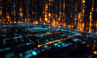 digital binary code and streaming data wallpaper design