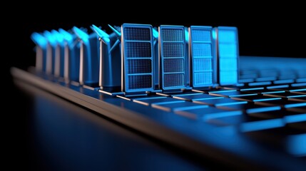 Wall Mural - modern keyboard with illuminated keys and sleek design on a dark background.