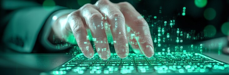 Data management system, digital technology, software development concept. Computer programmer, software engineer code on laptop with data center, database, and server.