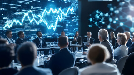 Biotechnology experts discussing the latest advancements and ethics at an industry conference  -