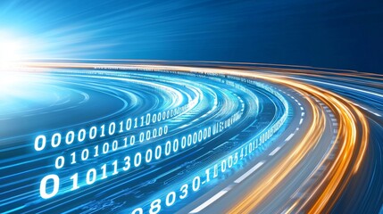 Data streets, binary roads - Concept of Digital Code streets - 3D illustration
