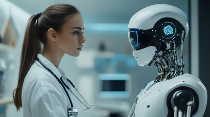 Poster - Doctor using robotic artificial intelligence technology for medical diagnosis  -