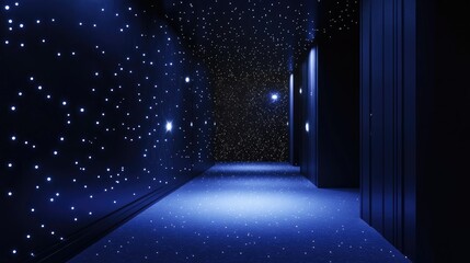Wall Mural - cosmos space background with stars on the walls light projection in a 3d cartoon rendering