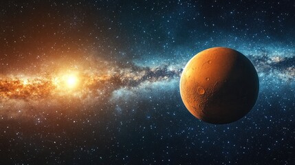 Wall Mural - 3d cartoon illustration featuring planet mars set against the backdrop of the milky way galaxy and t