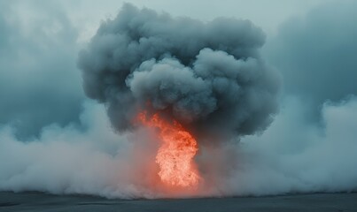 A cloud of smoke is shooting out of a fire, creating a sense of chaos