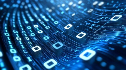 Technology big data concept, binary code in future technology, information flow, transfer of big data, storage of block chain, server, high-speed internet, 3D rendering.