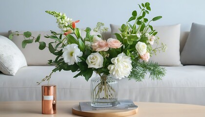 The art of flower arrangement in a serene home, a blend of freshness and romance