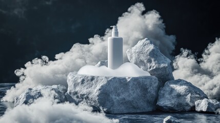 Wall Mural - podium featuring rocks and stones in a space like environment 3d rendered illustration soft fluffy c