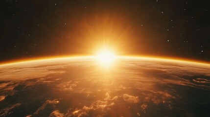 Poster - Epic sunrise from space in 3D cartoon rendering