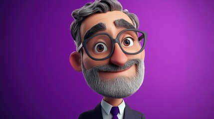 3D Cartoon Portrait of a Middle Aged Businessman with a Purple Background
