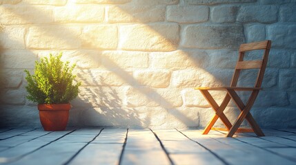 Wall Mural - A serene corner featuring a chair and a potted plant.