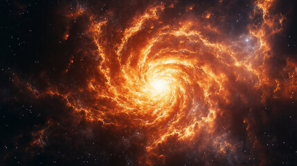 Wall Mural - a bright orange spiral galaxy with a bright yellow star in the center