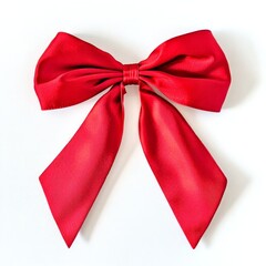 Elegant red satin bow with long tails is beautifully arranged. This image captures the rich texture and vibrant color of the ribbon. Perfect for decorations and crafts. AI