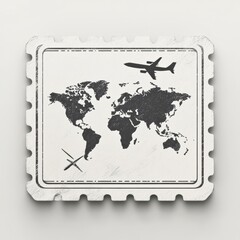 Leinwandbilder - A passport stamp silhouette merges with a world map backdrop, embodying the essence of global travel journeys and exploration. Generative AI