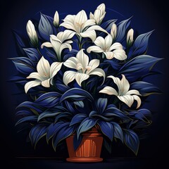 Wall Mural - Minimalistic Vector Art Depicting a Blue Plant with a Dark Background