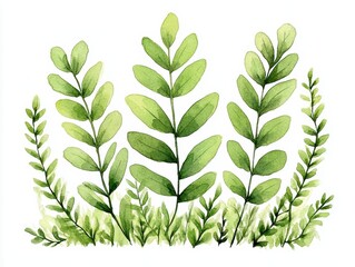 Wall Mural - green leaves and foliage on a white isolated background.