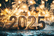 © DOC - celebrate 2025 fireworks with glittering numbers against sparkling bokeh background, new years eve, closeup, photorealistic