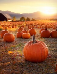 Canvas Print - Pumpkin patch at sunset