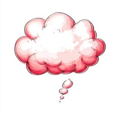 Pink thought bubble illustration on a white isolated background.