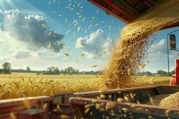 wheat harvest, agriculture, machinery, sunlight, field, grains, truck, rural, nature, farming, harve