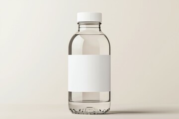 Sticker - A clear bottle with a white label sits on a white background