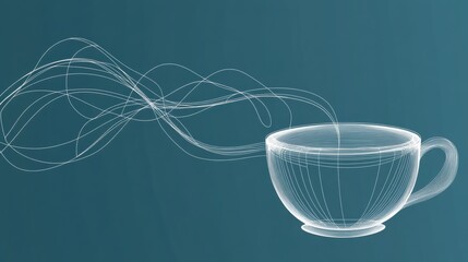 Sticker - A delicate line art representation of a tea cup, featuring soft, flowing steam lines drifting upward in a calm setting. Generative AI