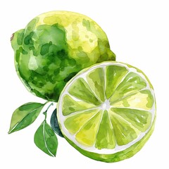 Wall Mural - a lime and a leaf, it is watercolor