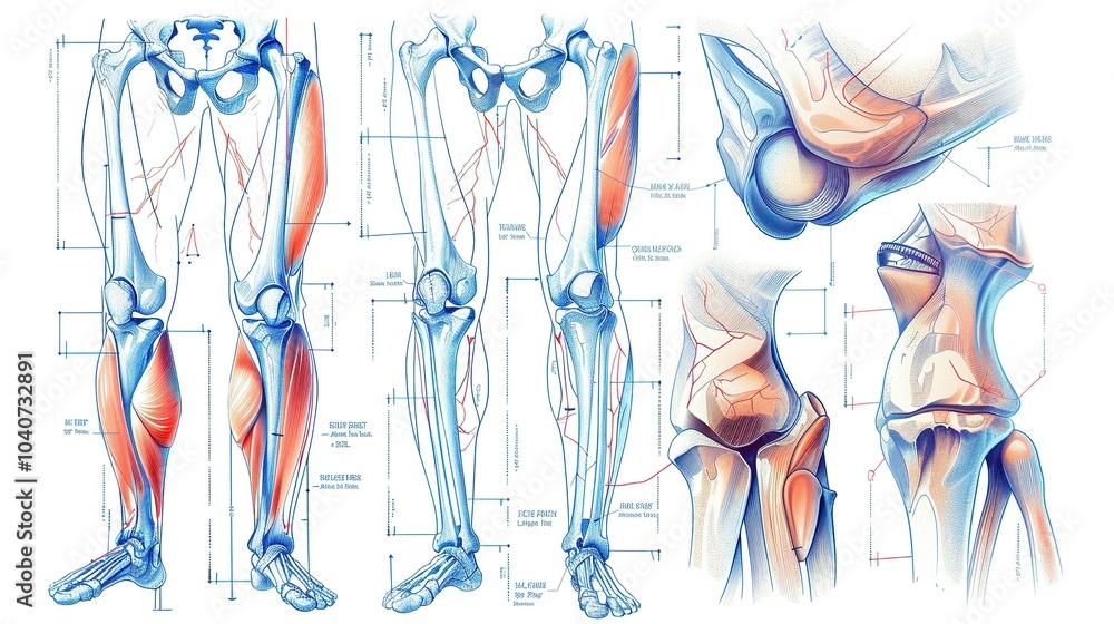 Leg Description Anatomical Illustration of Human Leg Muscles and Bones Stock ...