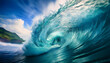 © homydesign - A stunning, dynamic wave captured mid-crest, showcasing the power and beauty of the ocean with vibrant blue and white hues