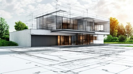Modern architecture development with holographic plans