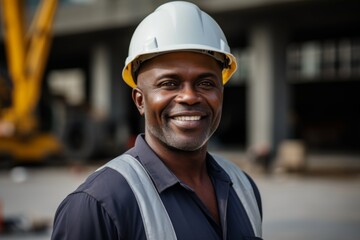 Smiling portrait of a middle aged businessman on construction site