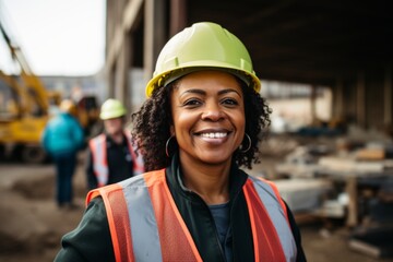 Smiling portrait of a middle aged businesswoman on construction site