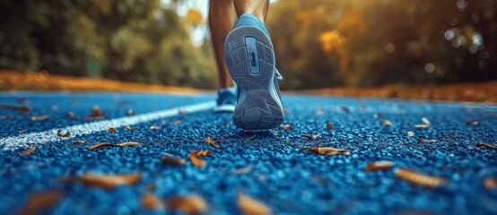 Close Up of Athlete Runner Legs on Track at Stadium