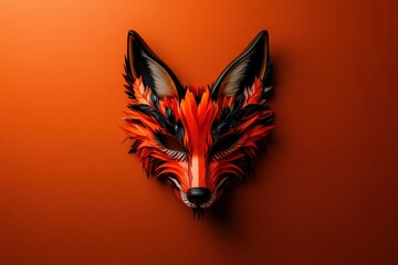 Colorful fox head illustration on an orange background.