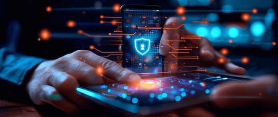 cybersecurity and 2fa secure login with mobile and computer protection