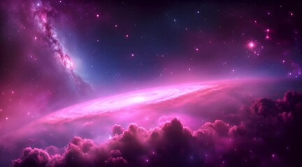 Wall Mural - Amazingly colorful galaxy in outer space, with swirling, sparkling stars, vibrant nebulae in pinks, blues, and purples, and a glowing, radiant core