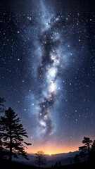 Wall Mural - Starry Night Sky with Silhouetted Trees at Dawn