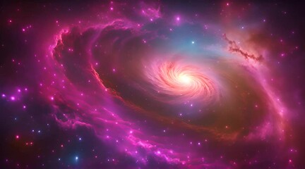 Wall Mural - Amazingly colorful galaxy in outer space, with swirling, sparkling stars, vibrant nebulae in pinks, blues, and purples, and a glowing, radiant core