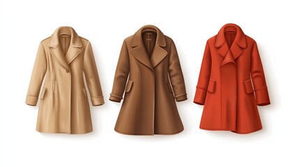 A Stylish Collection Of Illustrations Featuring Fashionable Coats In Beige, Brown, And Red Hues For A Chic Winter Look