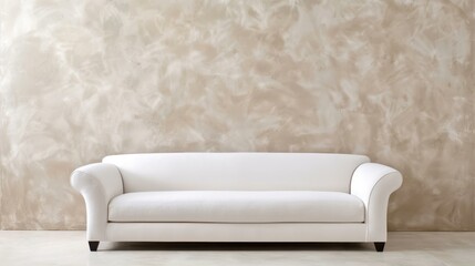 Wall Mural - A sleek cream sofa contrasts beautifully with a chic grey wall, creating a serene minimalist living room atmosphere.