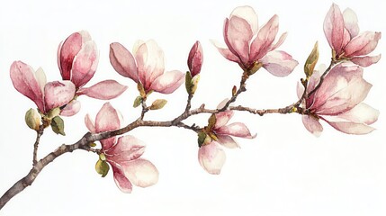 watercolor painting of a magnolia branch with pink flowers. (1)