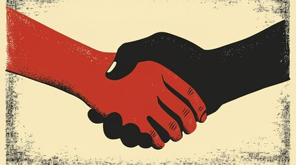 vector art depicting political partnership: two hands of indigenous people symbolizing unity and col