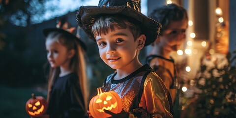 festive halloween party with kids trick or treating