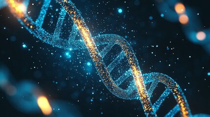 Glowing blue and orange dna strand, a futuristic depiction of genetic research and innovation in healthcare